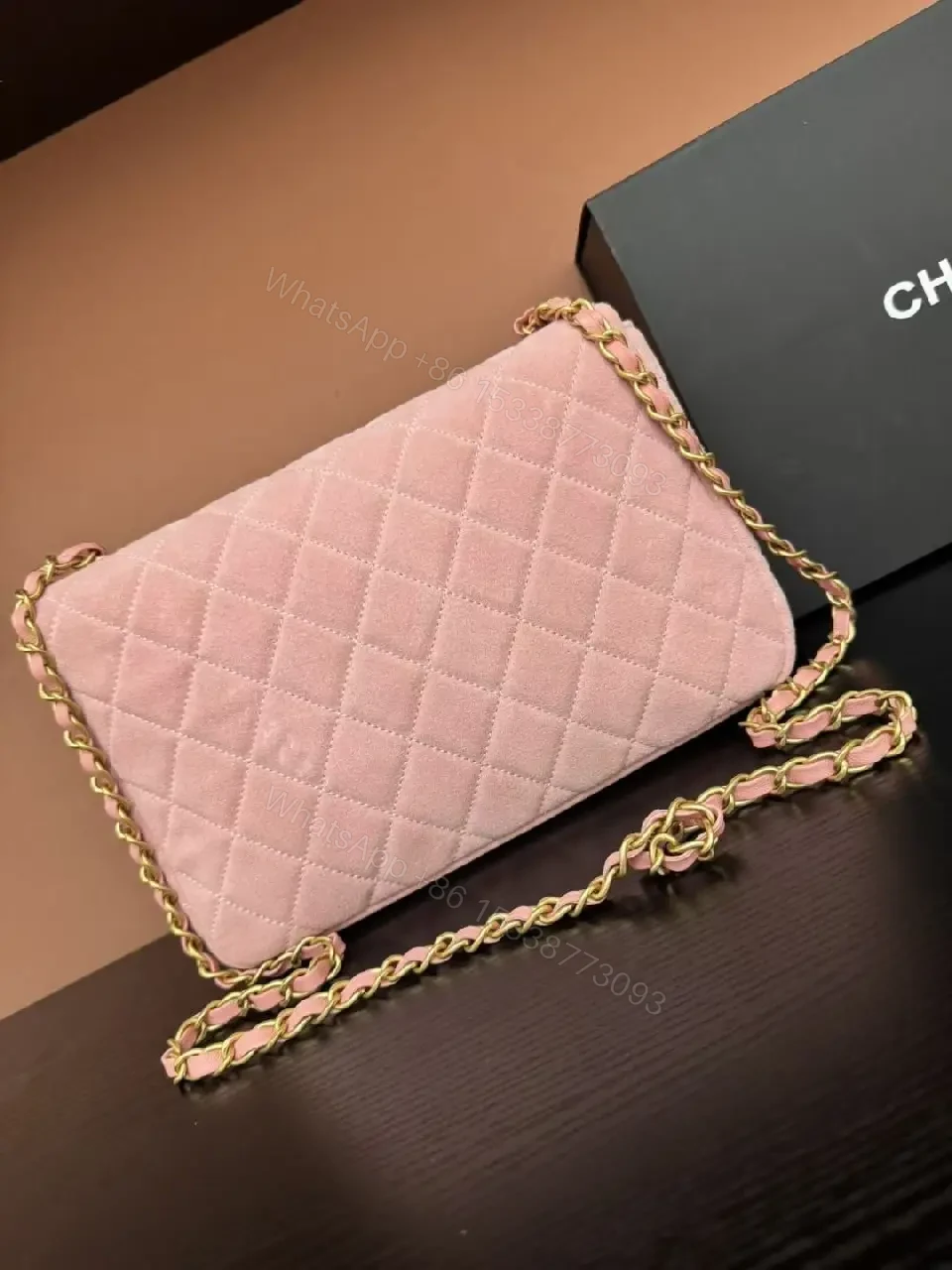 View 9 of Pastel Pink Quilted Microfiber Chain Bag with Turn-Lock Style Bag