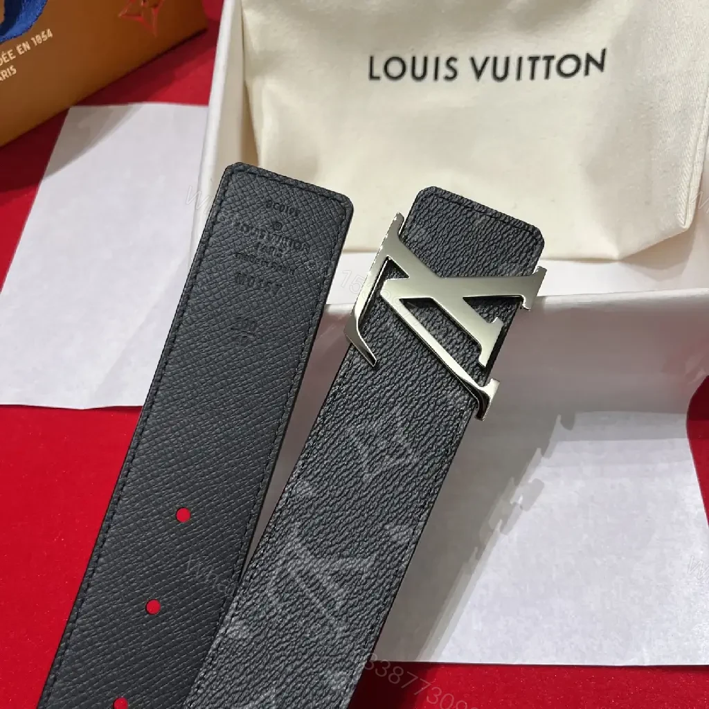 View 4 of Black Pebbled Leather Belt with Oversized LV-Style Buckle