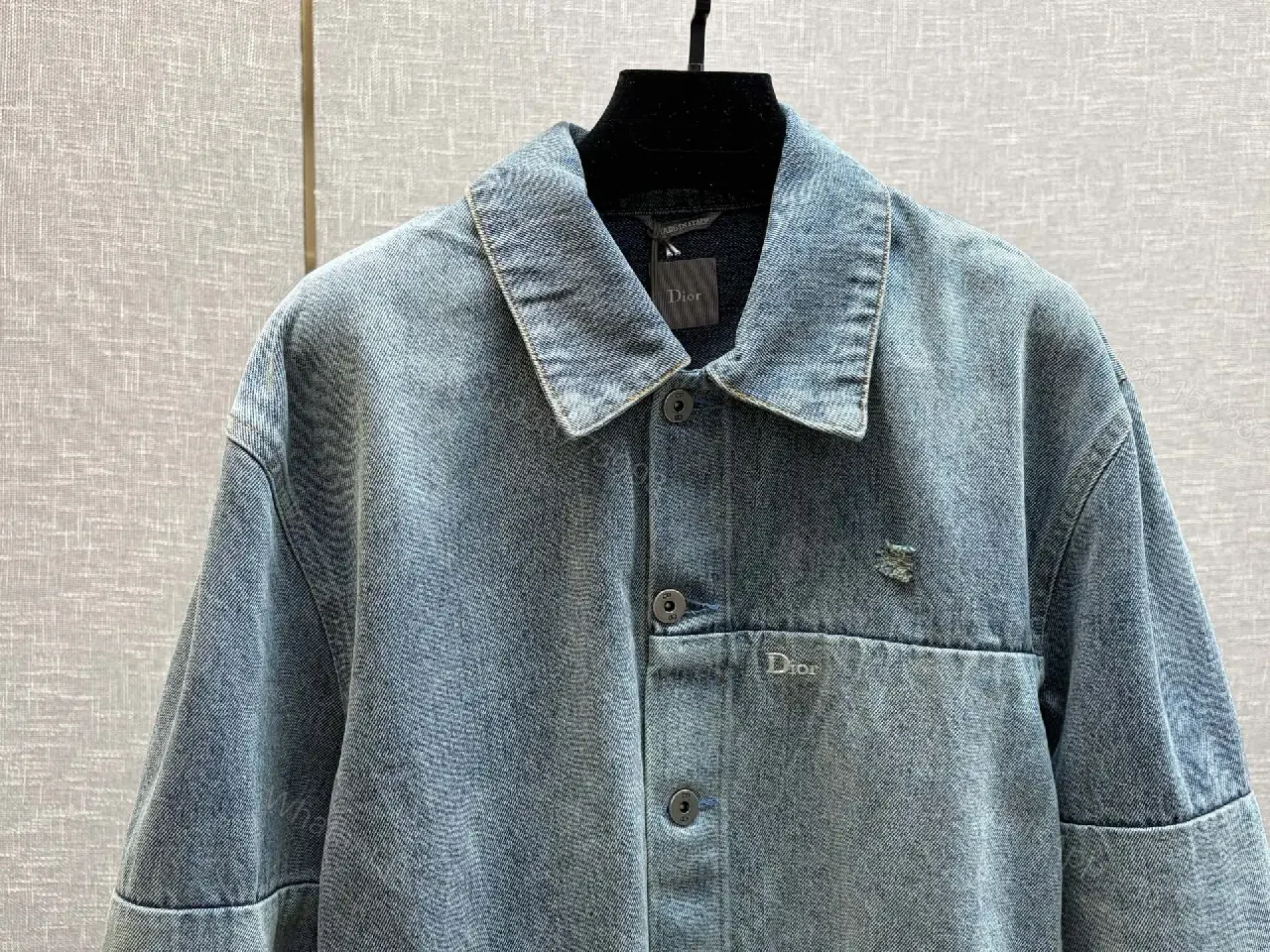 View 7 of Denim-Texture Button-Front Jacket: Subtle Luxury Unisex