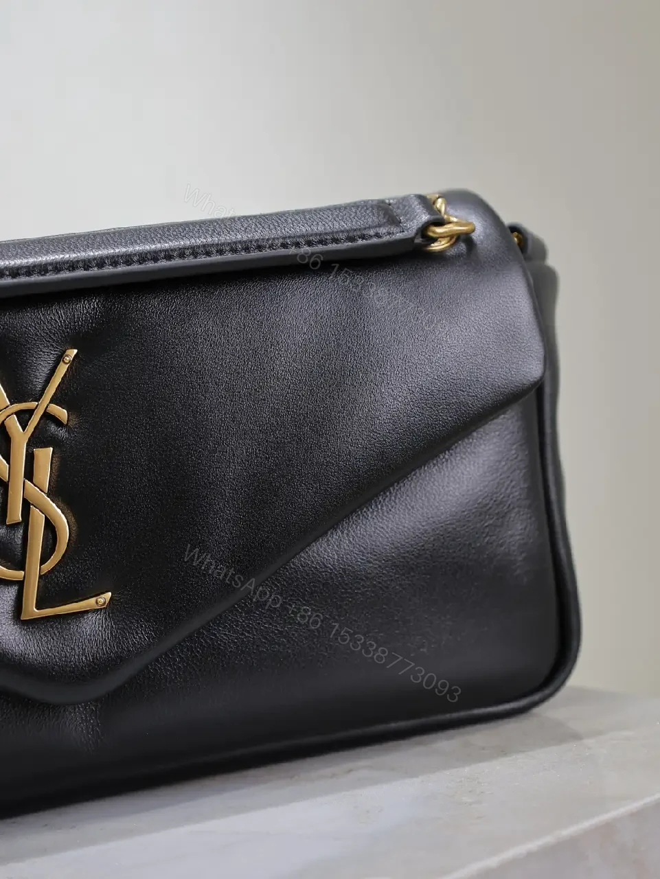 View 10 of Chic Black Leather Satchel with Gold Logo Hardware