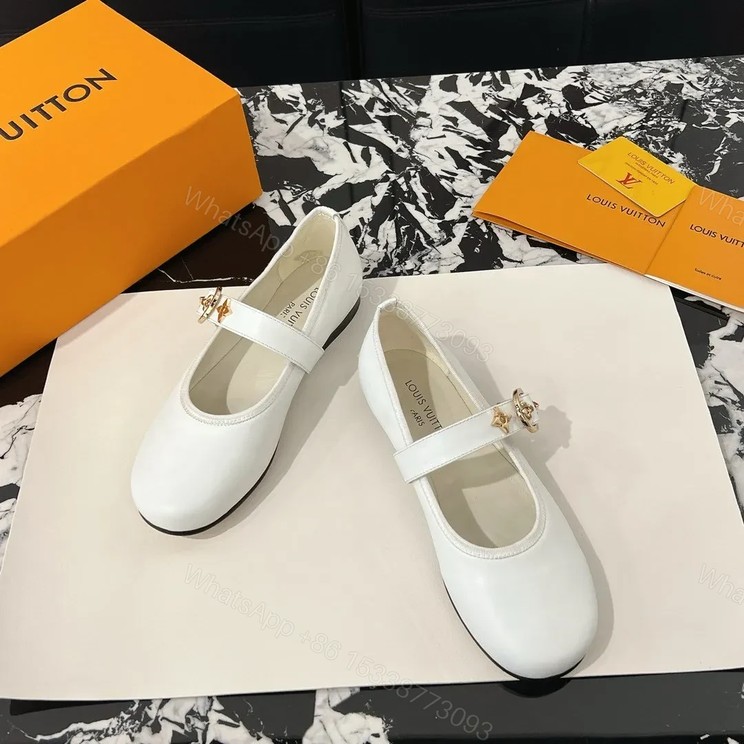 View 4 of LV Women White Leather Mary Jane Loafers