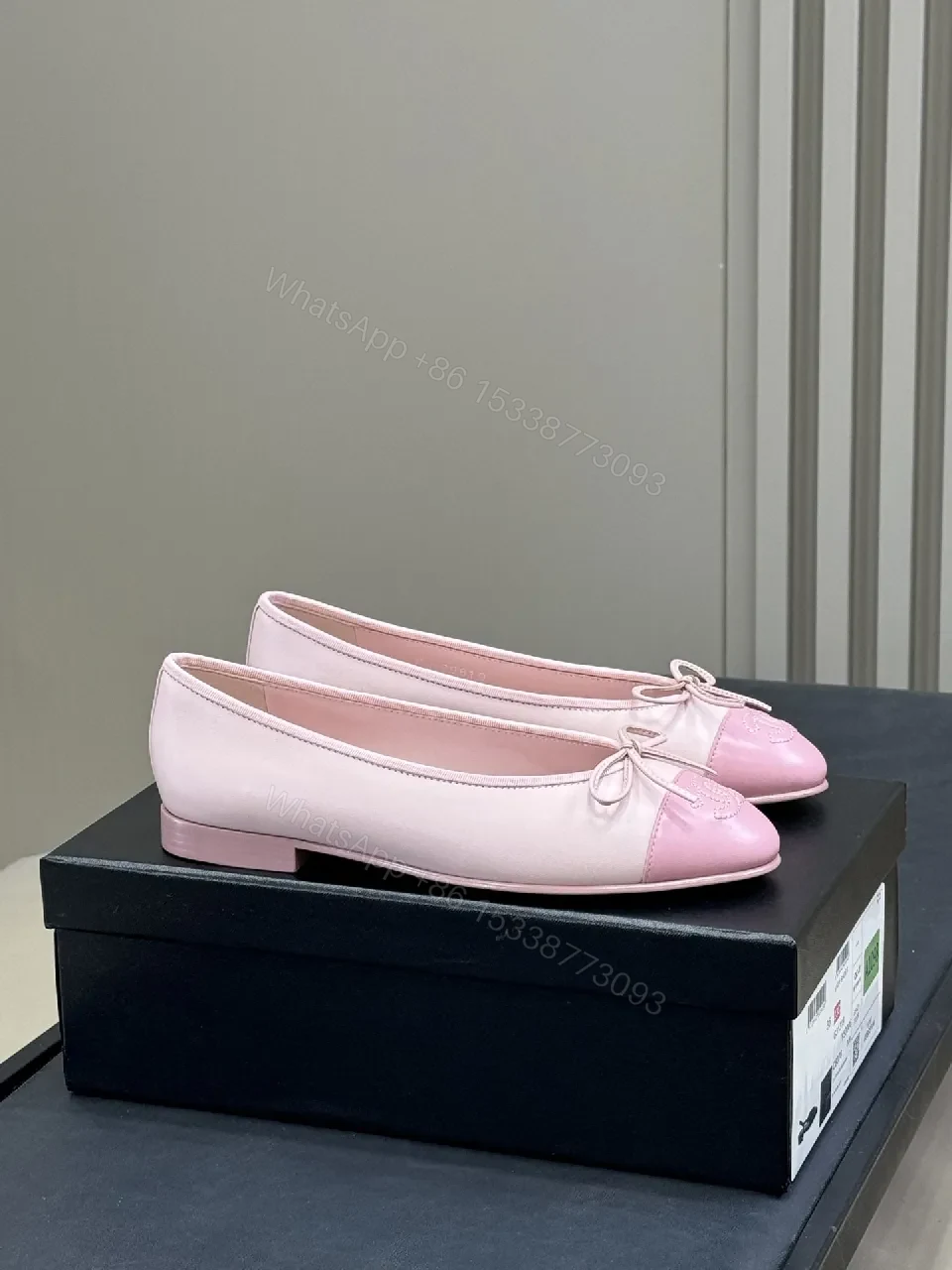 View 3 of Soft Pink Leather Ballet Flats with Quilted Accent and Bow