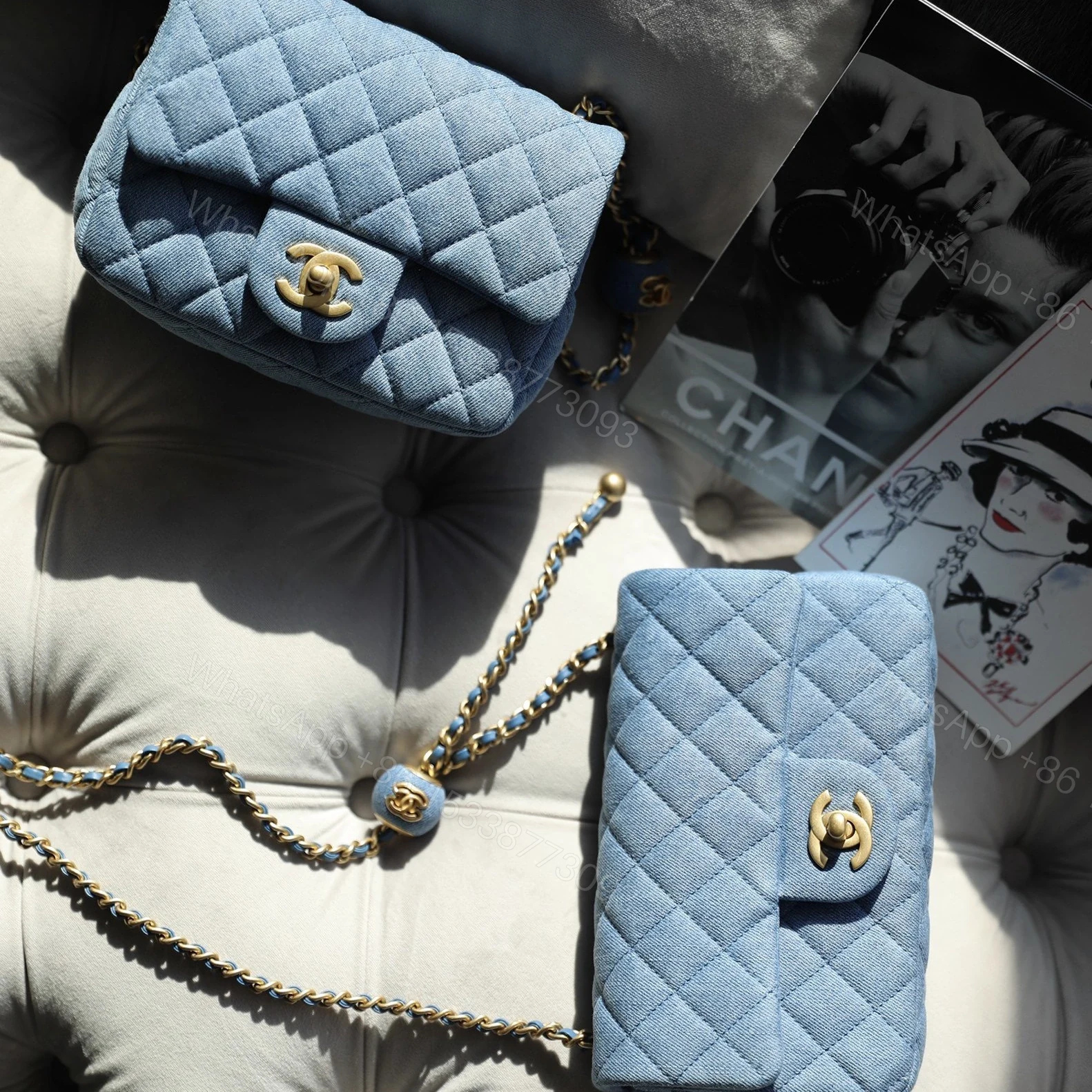View 17 of 香港高仿Chanel22C系列水洗丹寧牛仔口蓋包免檢版