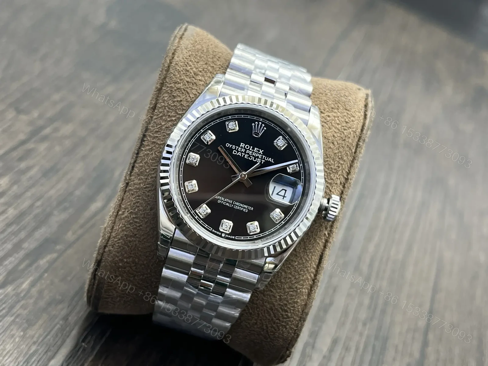 View 3 of Rolex Datejust 36 Stainless Steel Fluted Jubilee Black Diamond 116234-0083