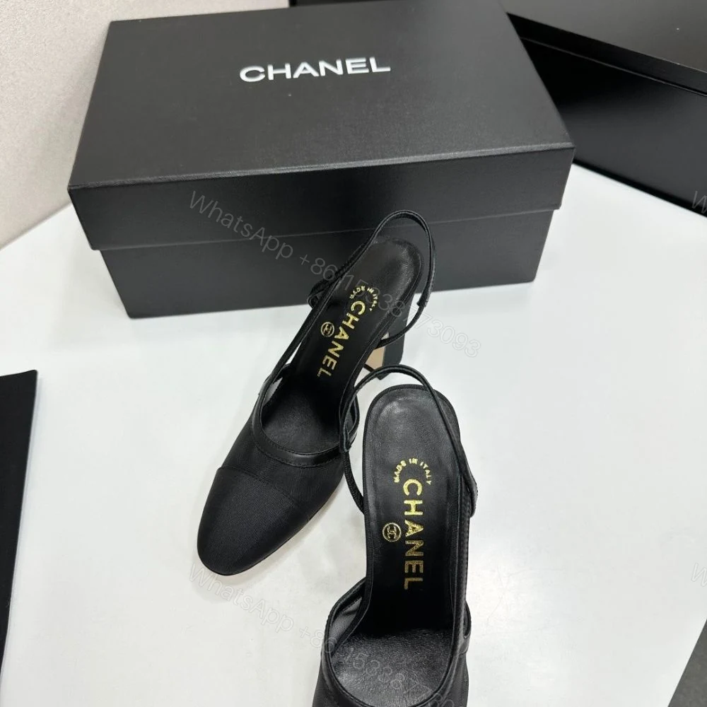 View 8 of Chanel Slingbacks Mesh And Grosgrain Black