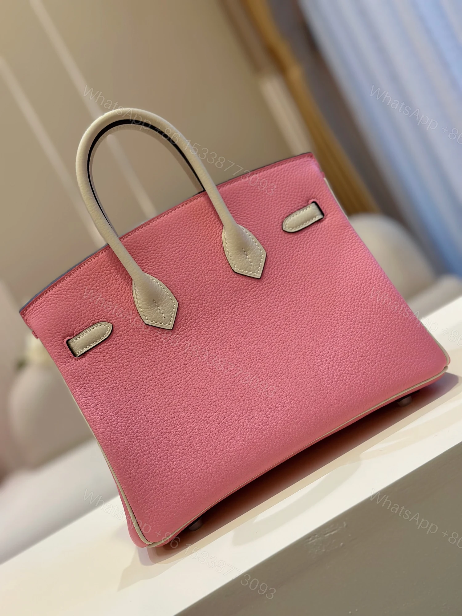 View 4 of Hermes Birkin 25 Pink/Beige Customize Palladium Hardware