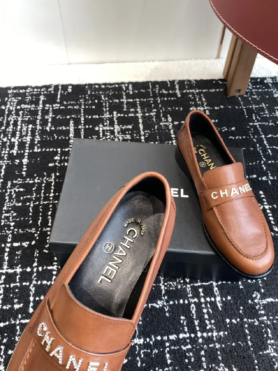 View 4 of Cognac Leather Loafers - Signature Band, Luxe Style, Slip-On
