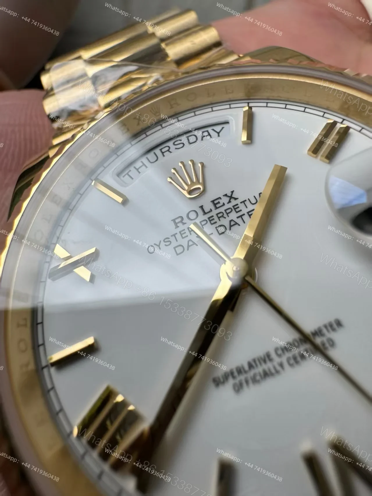 View 3 of Rolex Day-Date M228238-0042 1:1 Replica Gold White Dial 40MM 3255 Movement Presidential Bracelet Super Clone Watch
