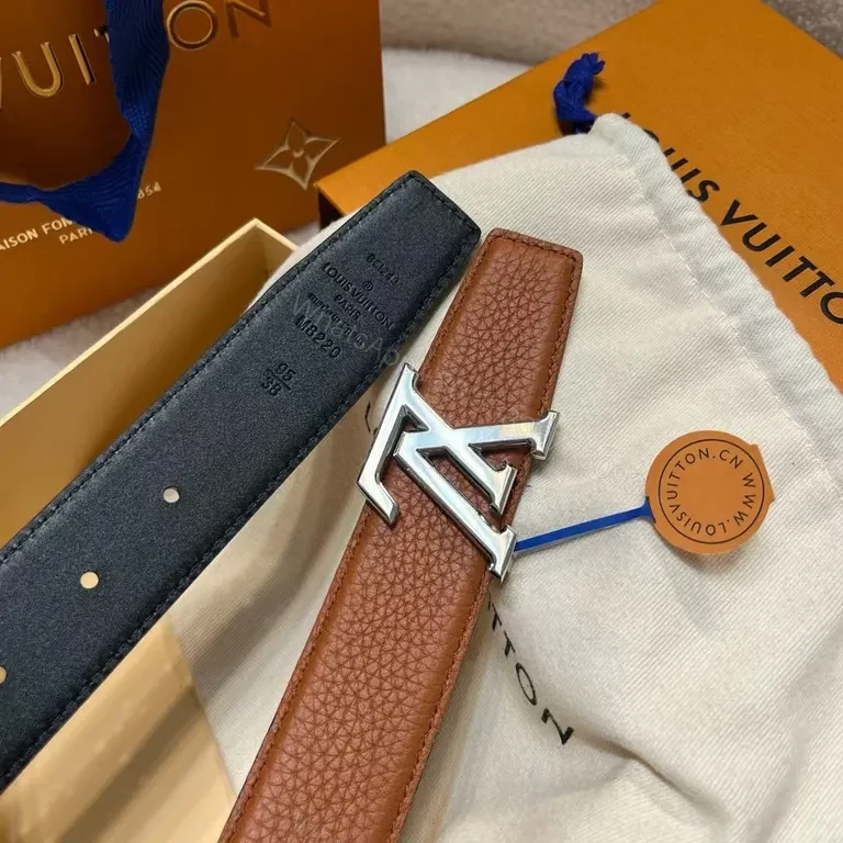 View 4 of Bold Leather Belt with LV Gold Buckle - Everyday Luxury