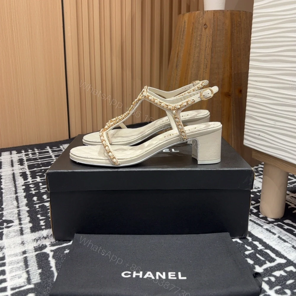 高仿Chanel*25C系列G36122C小羊皮中踭涼鞋白色5CM免檢版 — view 1