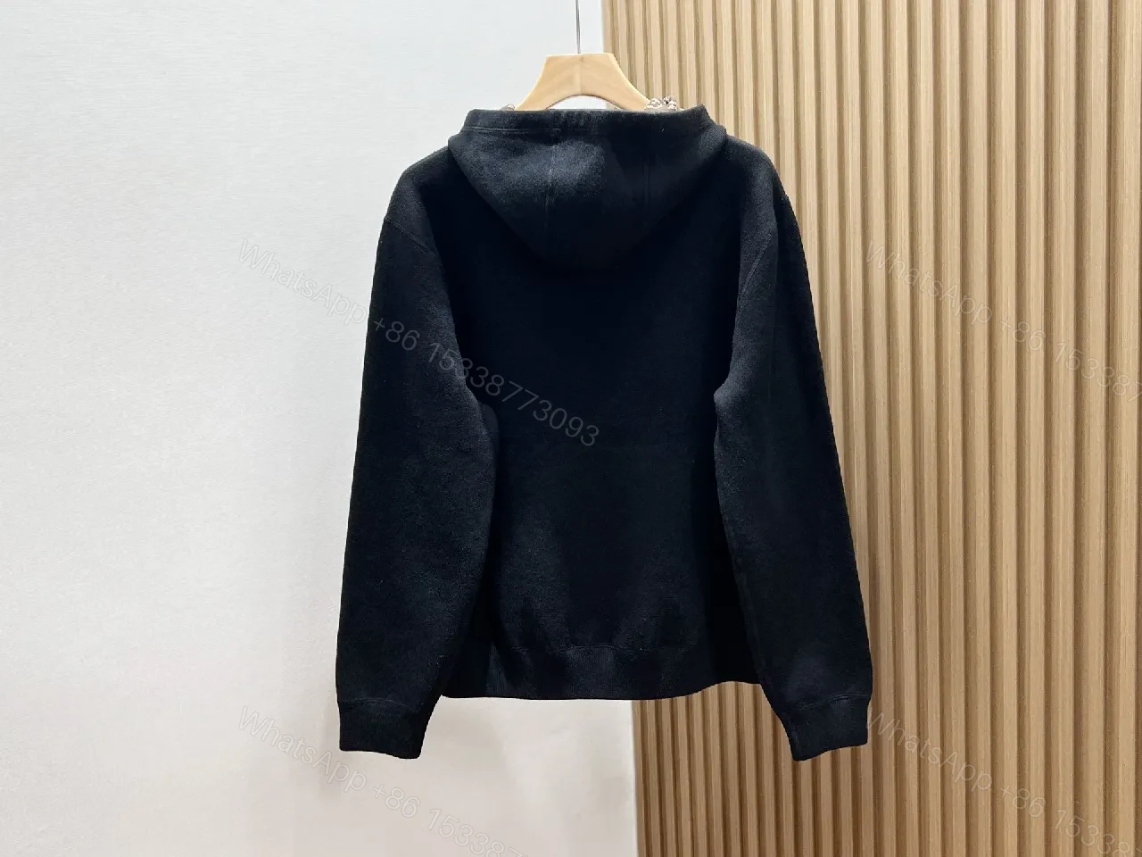 View 2 of Black Knit Zip Hoodie with Subtle LV Patch