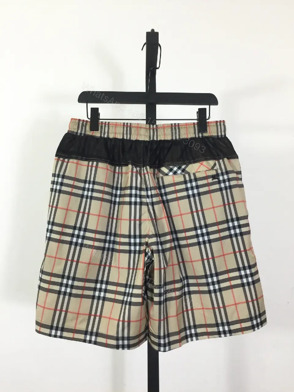 View 9 of Beige Cotton Burberry Check Shorts with Drawstring