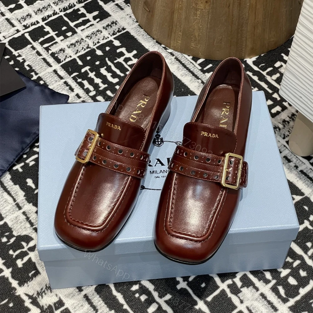 View 2 of 高仿Prada*1D831B方頭套腳樂福鞋3.5CM小牛皮棕色免檢版