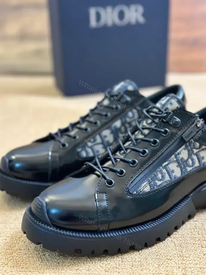 View 6 of DIOR COMBAT DERBY SHOES BLACK POLISHED CALFSKIN WITH BEIGE AND BLACK OBLIQUE JACQUARD – CD196