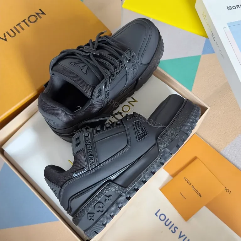 View 4 of Monochrome LV-Influenced Leather Sneakers: Sleek, Durable