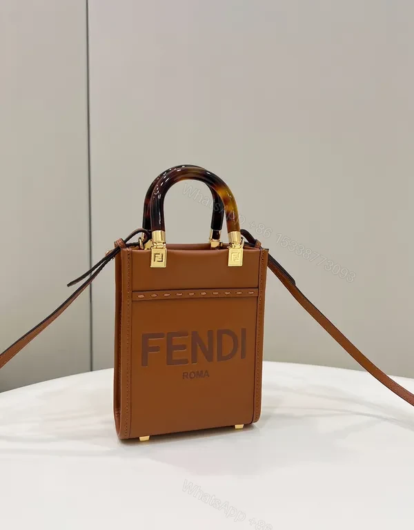 View 4 of Caramel Brown + Leather + Modern + Top-Handle Accent + Fendi Mini Bag