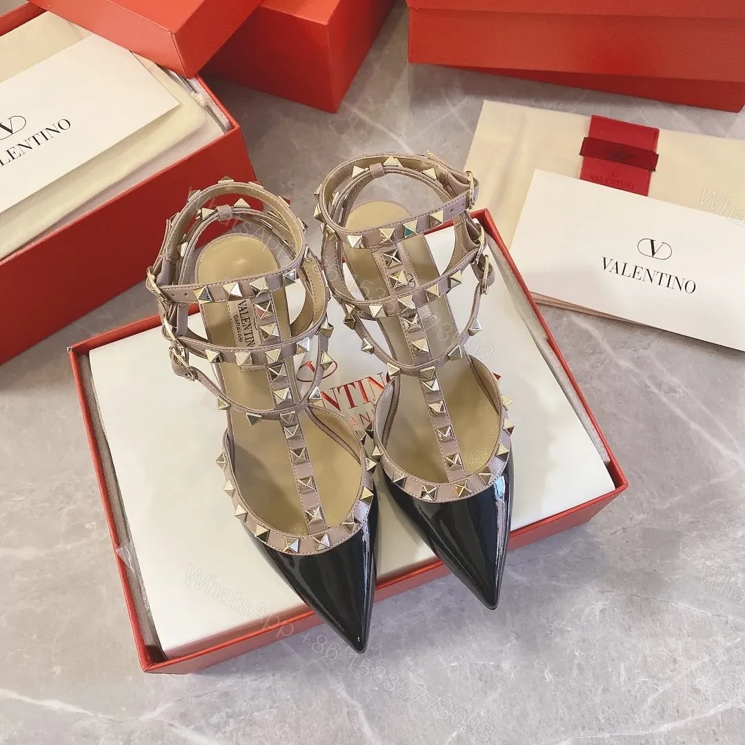 Valentino Women Black Patent Leather Studded Heels — view 1