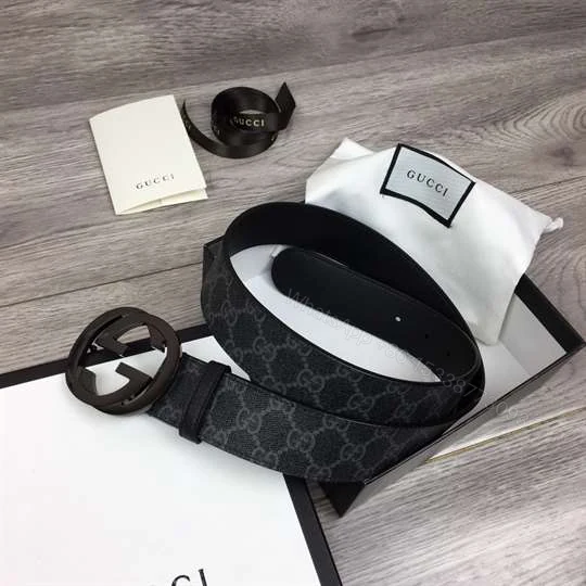 View 2 of GUCCI MEN’S BLACK GG SUPREME BELT WITH G BUCKLE – B32