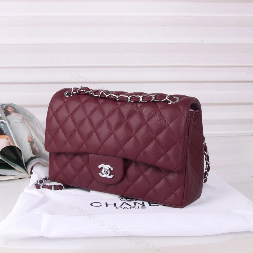 View 3 of Chanel Medium Classic Double Flap Burgundy Silver Hardware 27Cm
