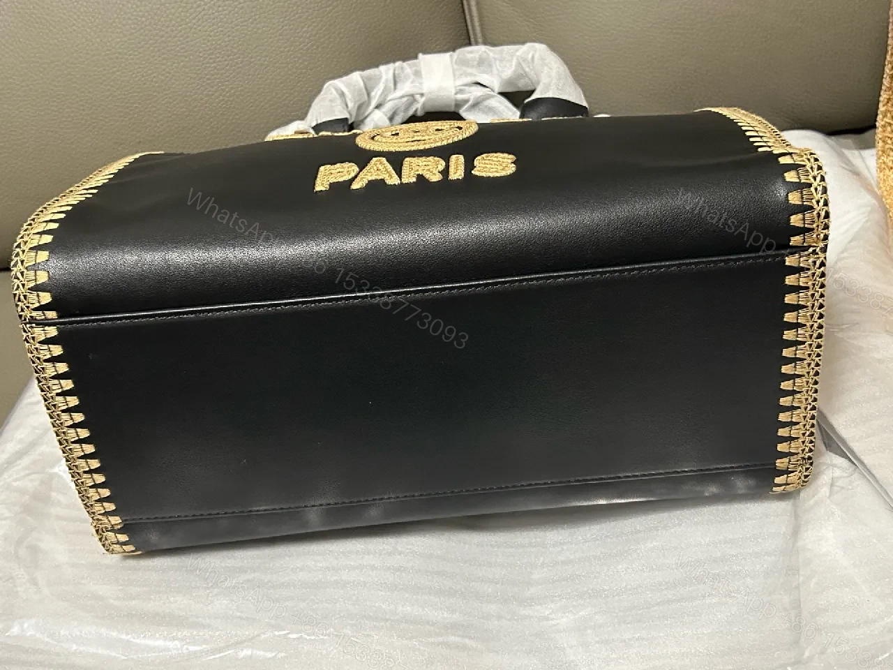 View 2 of Black Leather Tote with Gold Detailing, Everyday Sophistication