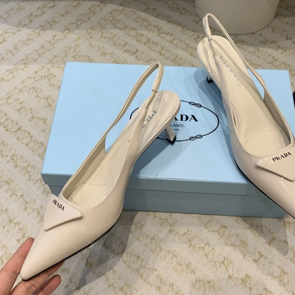 View 7 of 高仿Prada*1I901B露跟印花徽標高跟鞋7.5CM米色免檢版