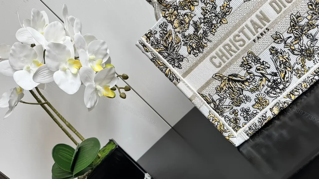 View 6 of Floral-Threaded Structured Tote: Dior-Inspired Luxury Bag