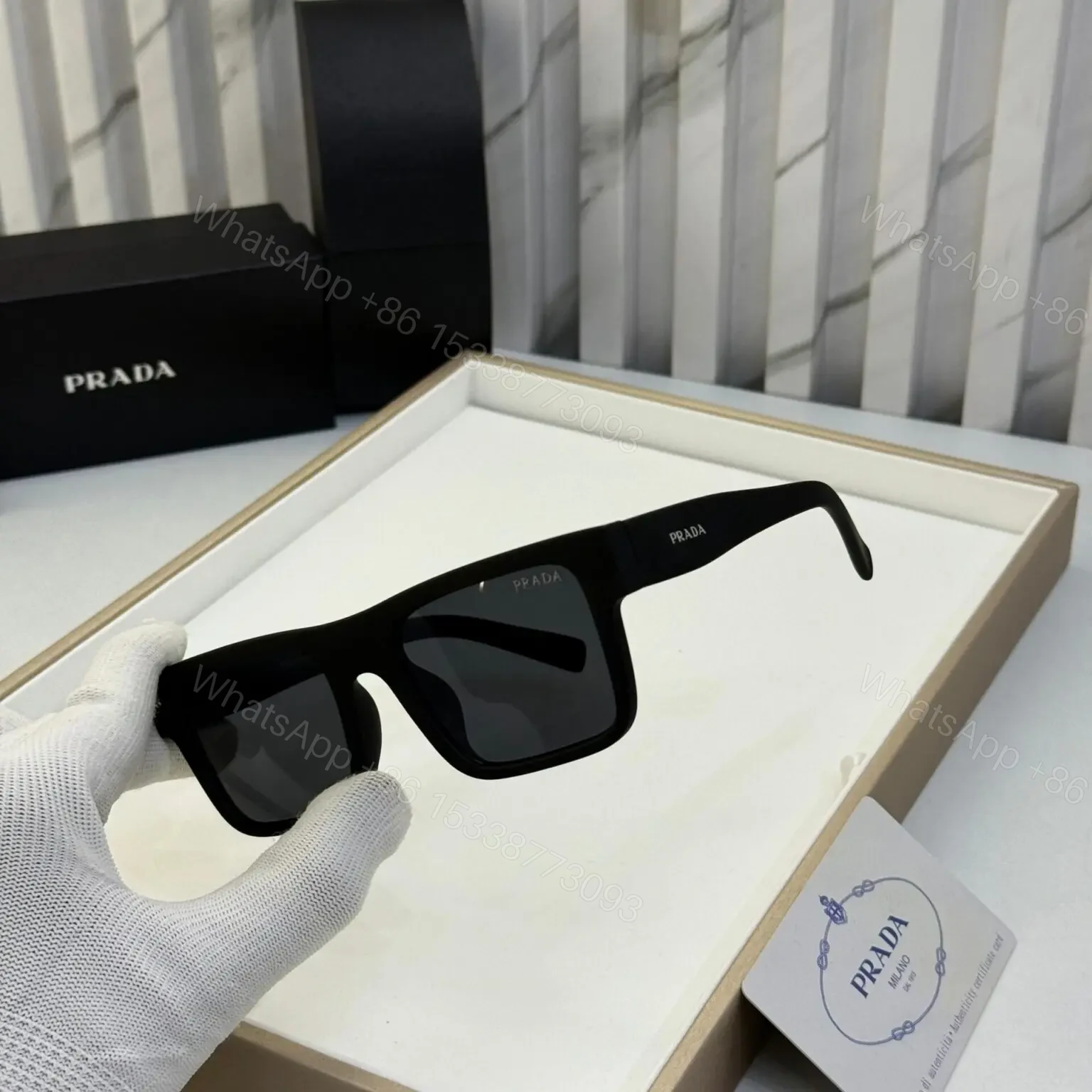 View 2 of Prada Square Black Sunglasses Flat-Top UV Protection