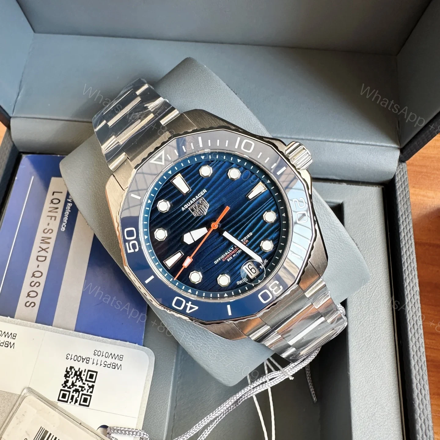 View 4 of TAG Heuer Aquaracer Automatic Watch 43MM Black Wave Dial Ceramic Bezel Stainless Steel Bracelet Premium Edition TAG-AQUA-WAVE-BLK-43