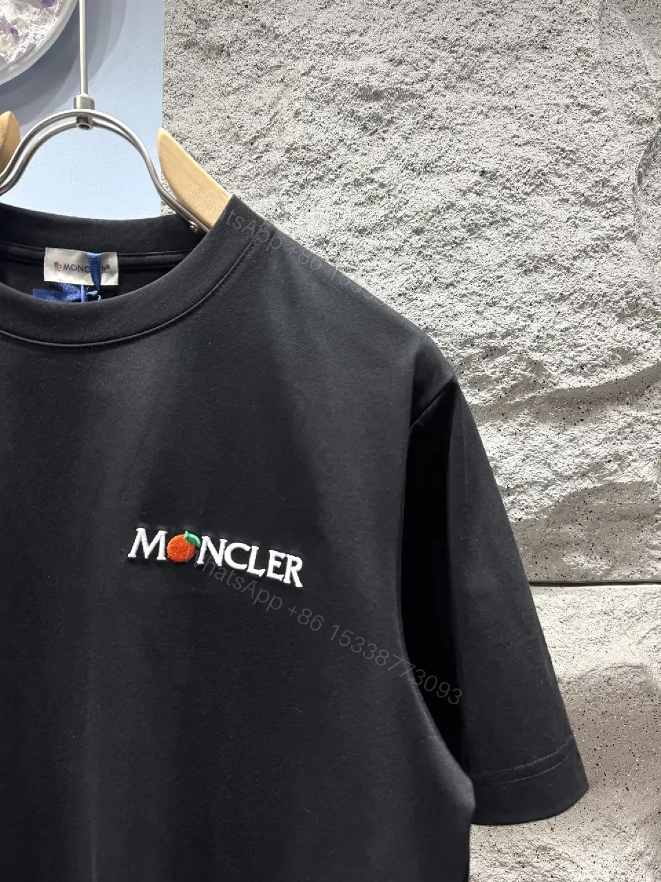 View 3 of Black Cotton Tee Minimal Moncler-Logo Luxury Essential