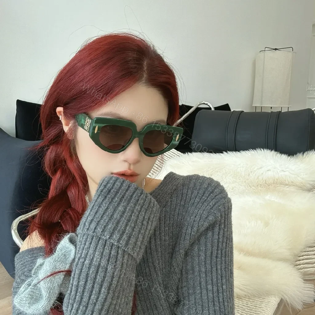 View 2 of Green Marble Acetate Sunglasses, Oversized Cat-Eye, Gold Accents