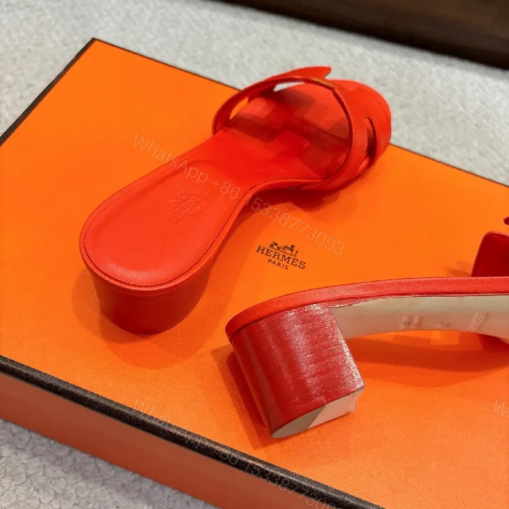 View 9 of Bold Red Leather Open-Toe Slides: Modern H-Design Comfort