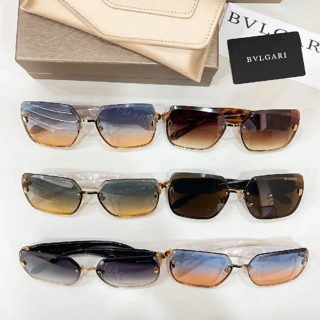 View 4 of Warm Brown Gradient Sunglasses: Gold-Tone Frame, BVLGARI Logo