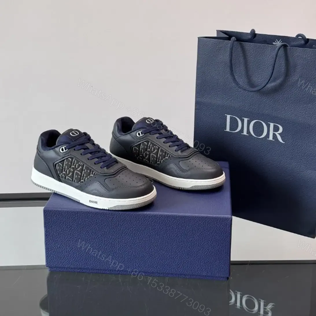 View 6 of DIOR B27 UPTOWN LOW-TOP SNEAKERS BLUE SMOOTH CALFSKIN AND BLUE OBLIQUE JACQUARD – CD215