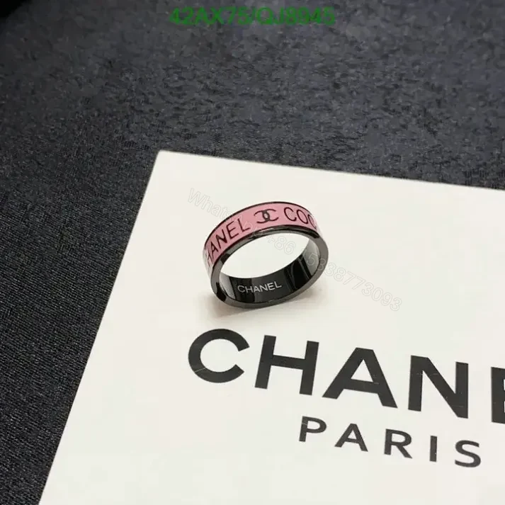 View 3 of Chanel Resin Logo Ring in Pink and Black QJ8945