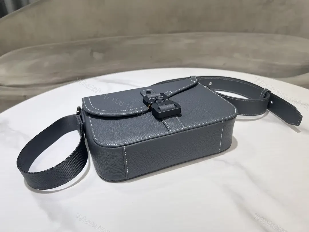 View 3 of Gray Leather Crossbody: Compact Luxury with Signature Clasp