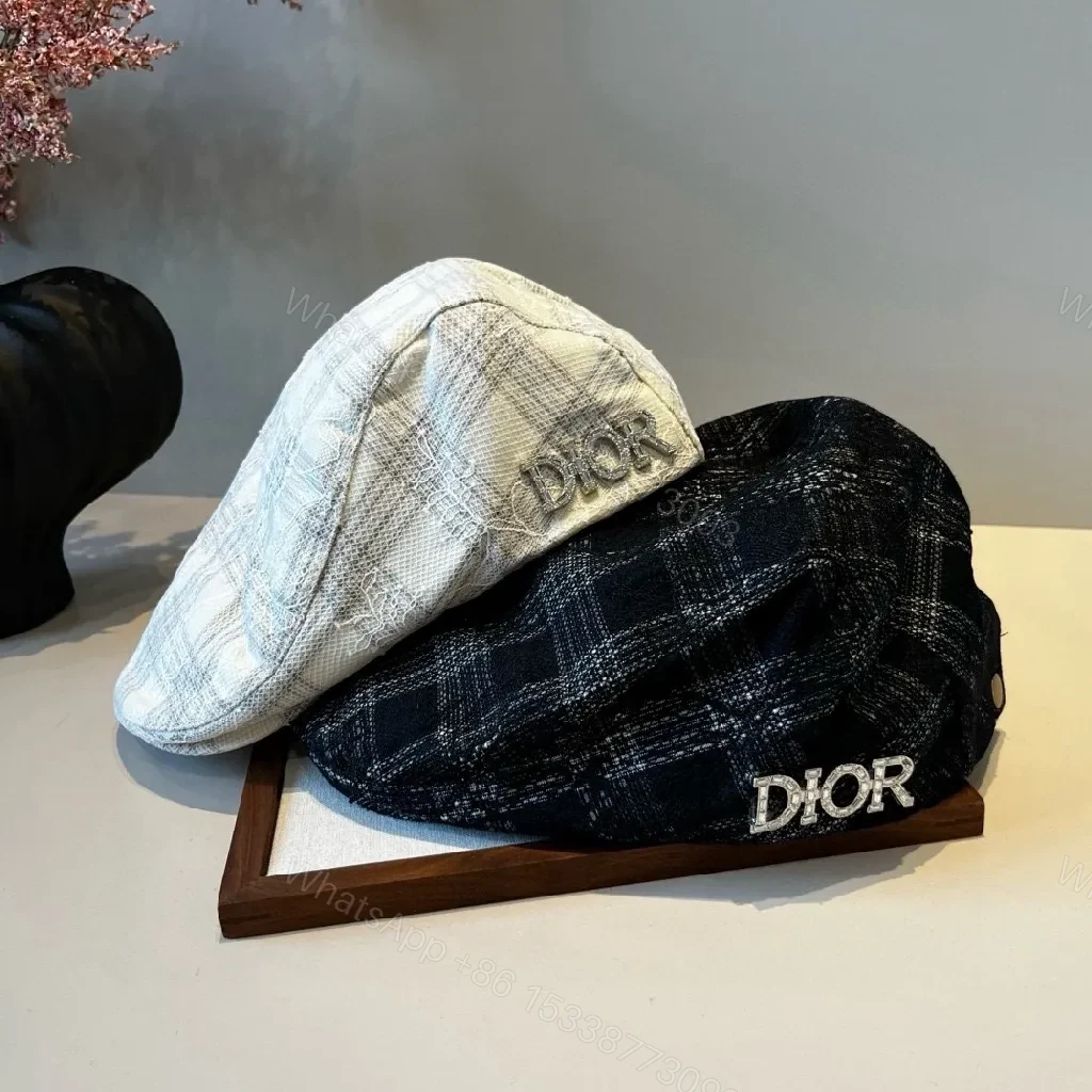View 6 of Textured Beret with DIOR-Inspired Accent, Navy, One-Size