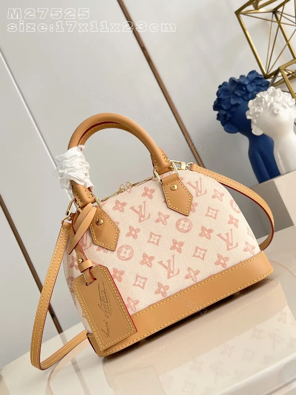 Soft Pink Monogram Satchel with Tan Leather Trims — view 1