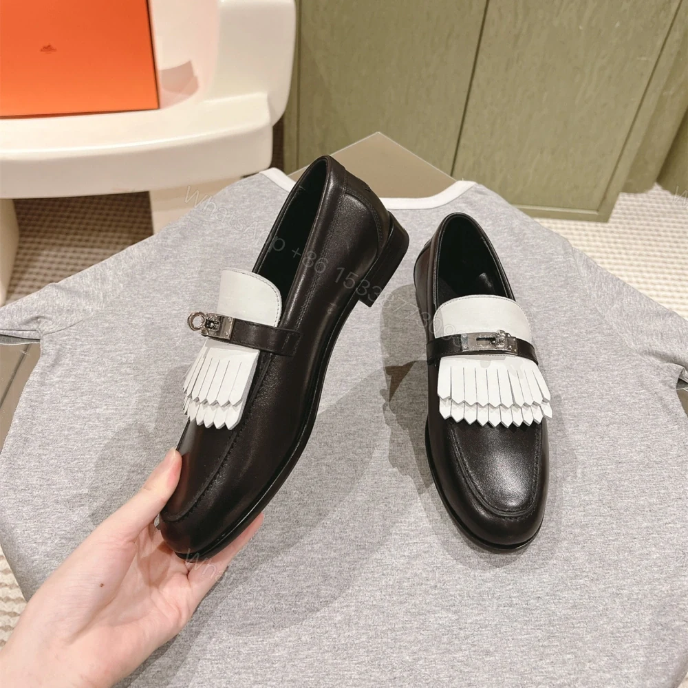 View 3 of 高仿Hermes*H241008Z03小牛皮樂福鞋黑白拼色免檢版