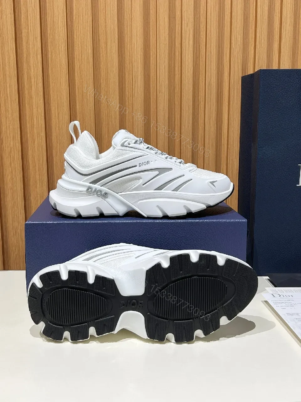 View 5 of White Chunky-Sole Sneakers with Graphical Straps, Premium Craft, High-Top Style