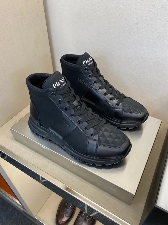 View 4 of Prada Milano Geometric Leather High-Top Sneakers