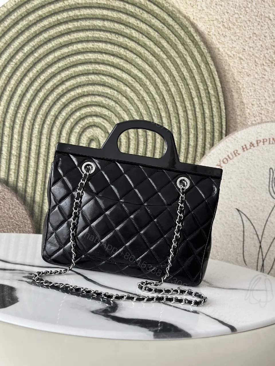 View 8 of Quilted Calf Leather Handbag: Modern Black Chain Capture