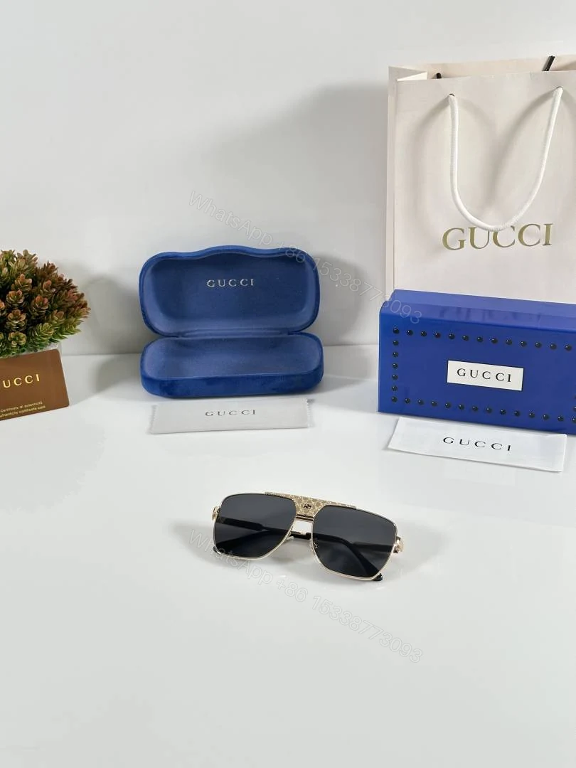 View 4 of First Copy Gucci Navigator Sunglasses Gold Frame Grey Lens