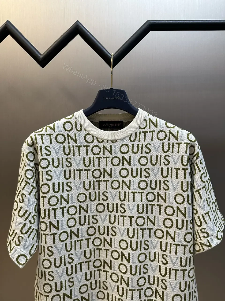 View 4 of White Monogram Short-Sleeve Crewneck T-Shirt with All-Over LV Pattern