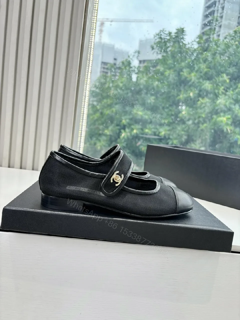 View 9 of Black Canvas & Leather Mary Jane Flats - Designer-Inspired Comfort