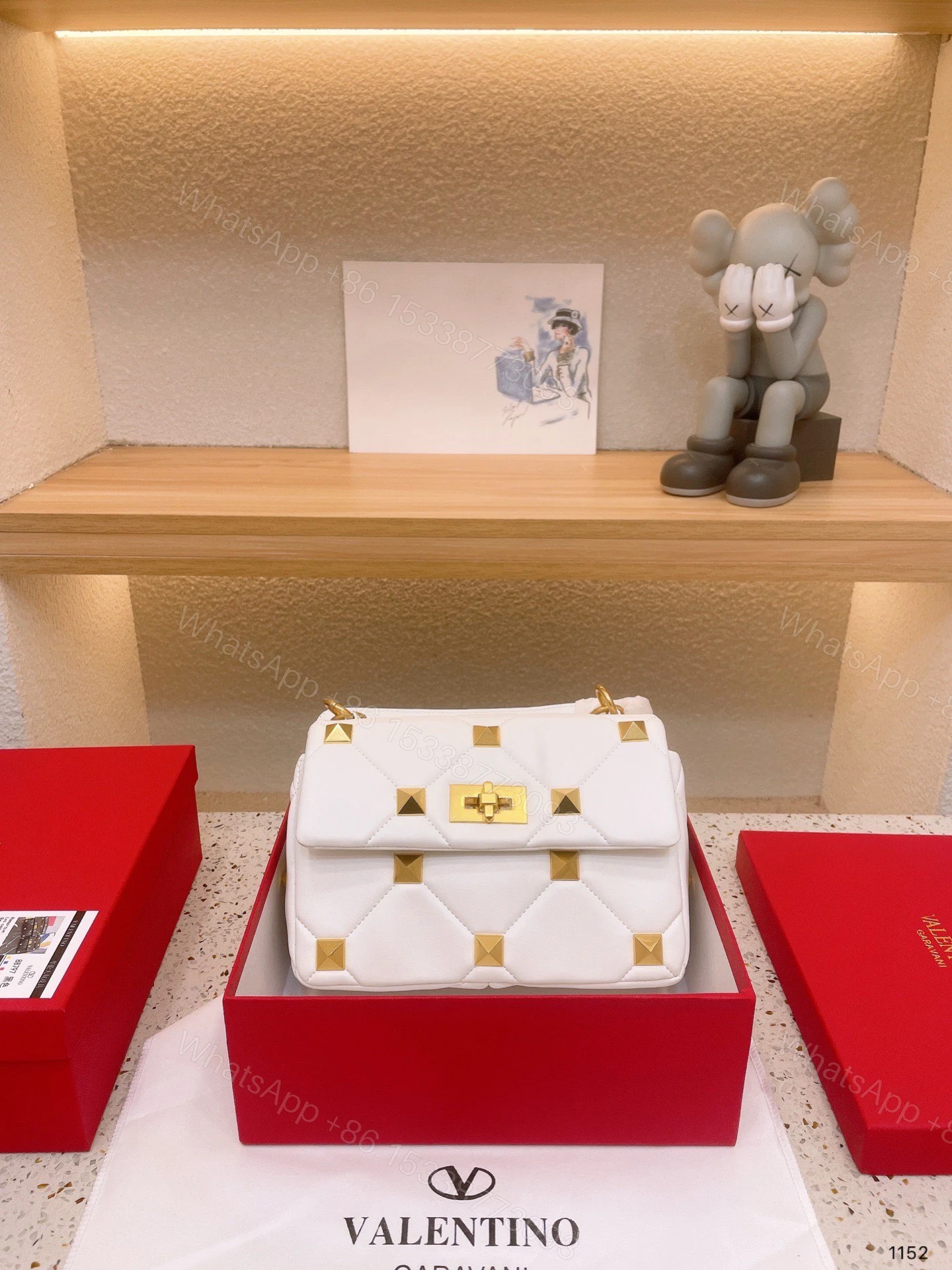 View 2 of VALENTINO GARAVANI ROMAN STUD CHAIN LINK SHOULDER BAG IN WHITE 1W2B0I82BSF