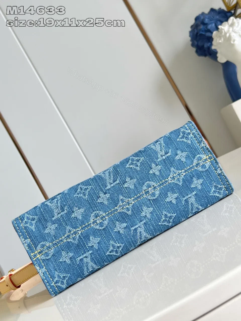View 3 of Denim Monogram Satchel: Luxe Day-to-Night Handbag