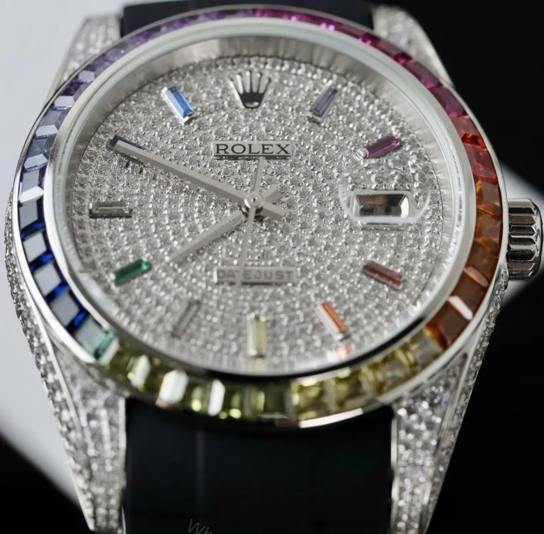 View 5 of Datejust 41mm Super Clone Rainbow Bezel Rubber Strap