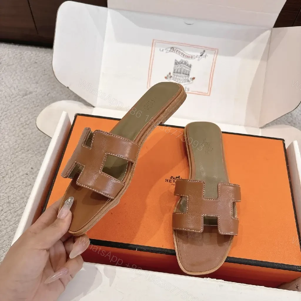 View 4 of H-Pattern Leather Slide Sandals: All-Day Comfort