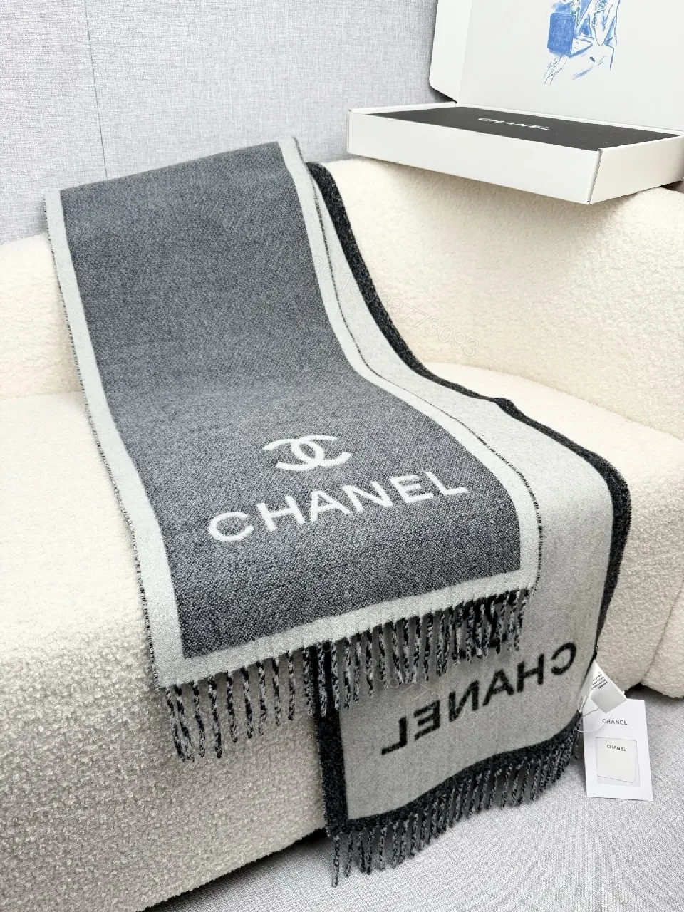 View 7 of Neutral Knit Throw: Luxe, Chanel-Inspired Comfort, Fringed Edge