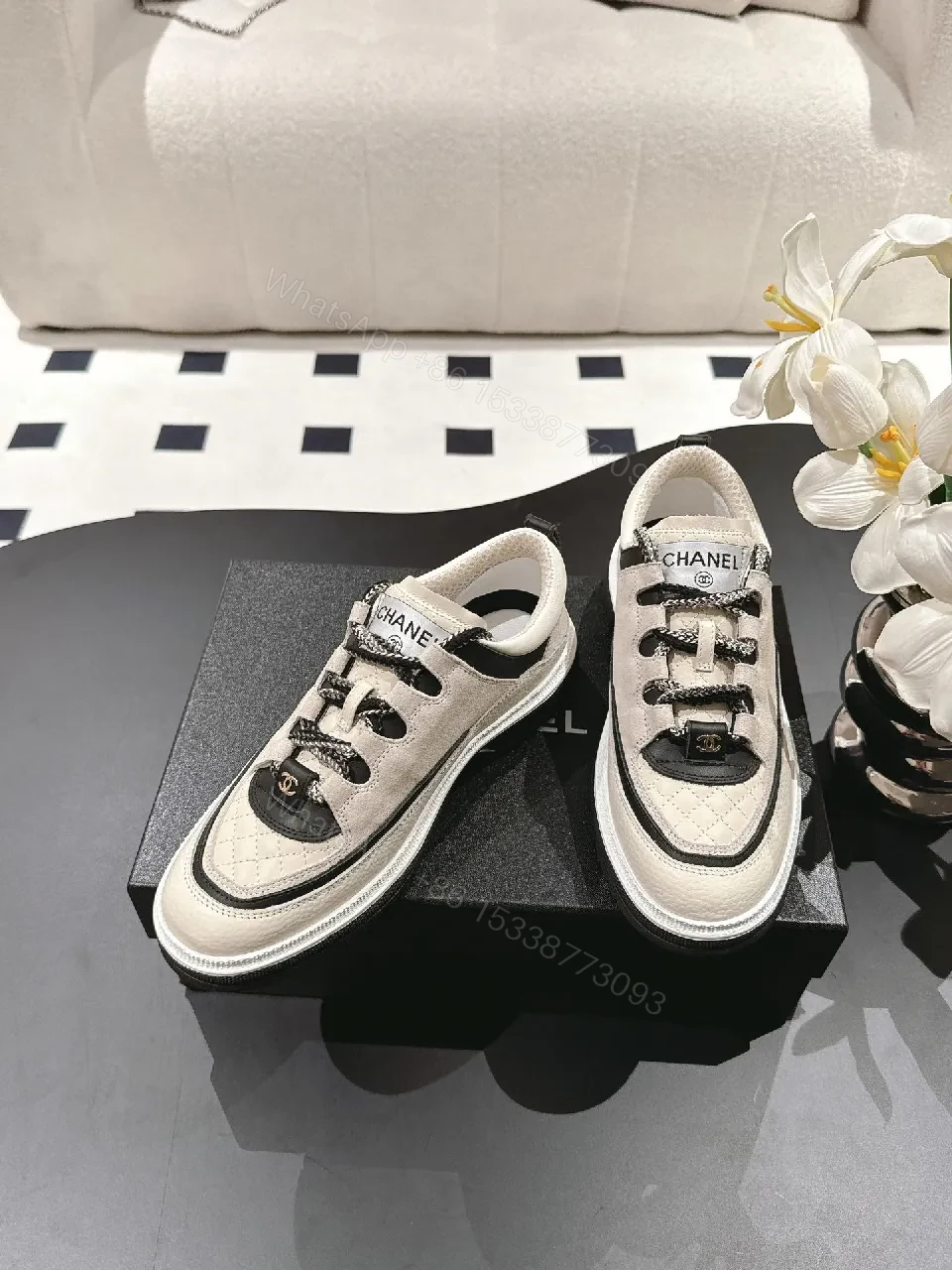 View 3 of Chic Quilted Leather Sneaker: Luxe Contrast, All-Day Comfort